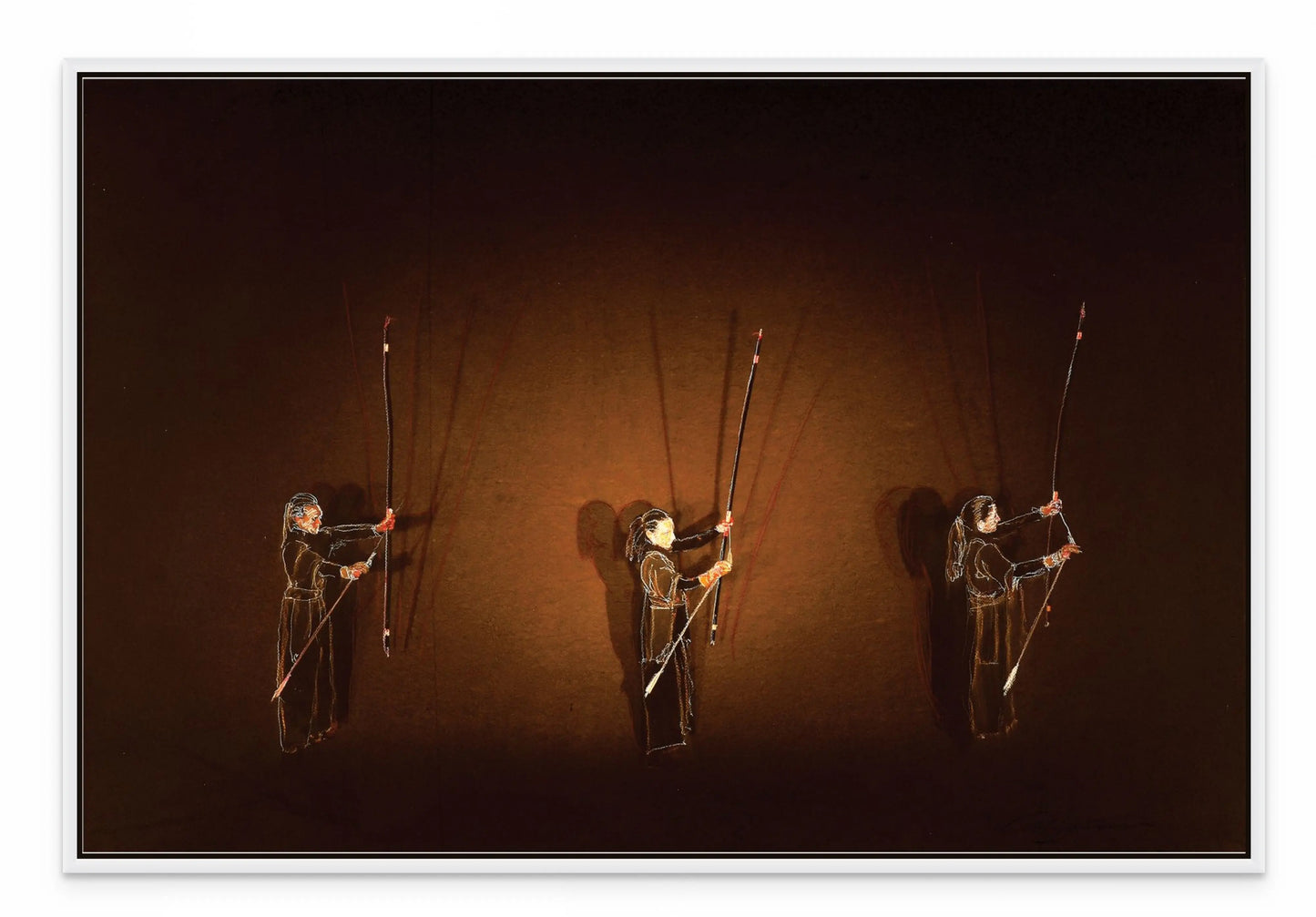 3 ARCHERS WITH PASTEL OVERLAY with White Maple Floating Frame