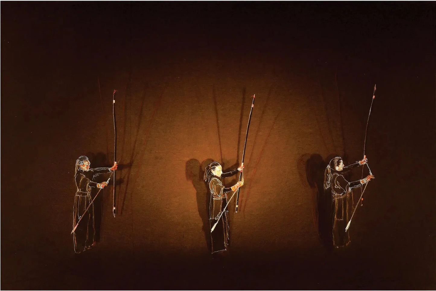 3 ARCHERS WITH PASTEL OVERLAY No Frame