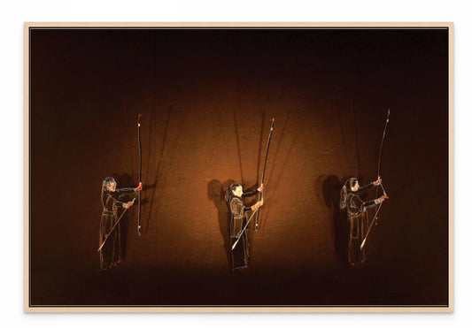 3 ARCHERS WITH PASTEL OVERLAY with Natural Maple Floating Frame