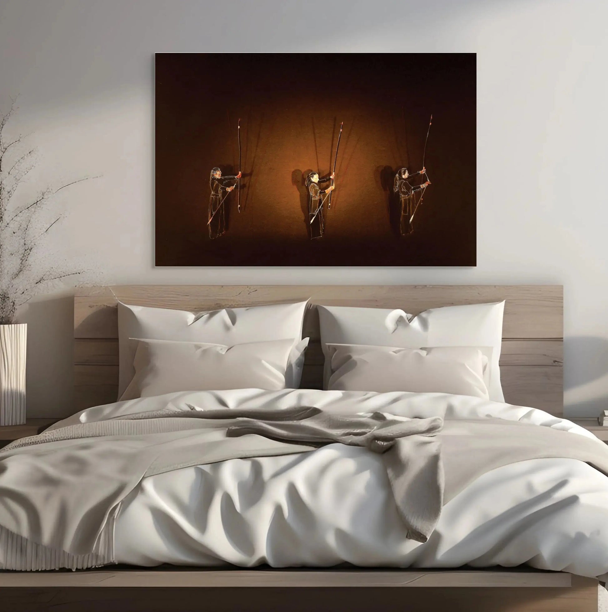 3 ARCHERS WITH PASTEL OVERLAY in a Bedroom Mockup