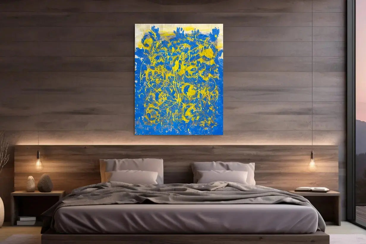 DANCING THROUGH THE POOL OF JOY in a Bedroom Mockup 